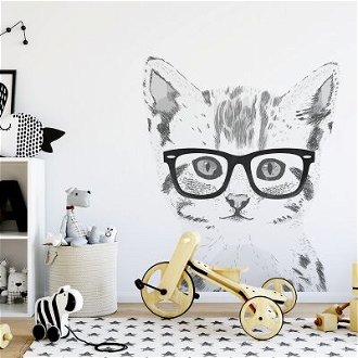 Samolepka na stenu - mačka s okuliarmi veľkosť: L, farba okuliarov: čierna
