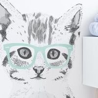 Yokodesign Samolepka na stenu - mačka s okuliarmi Velikost: L, Barva brýlí: mätová 5