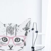 Samolepka na stenu - mačka s okuliarmi veľkosť: M, farba okuliarov: ružová 7