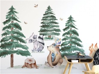 Set - nálepky Lesné kráľovstvo - Zvieratká s medveďom, zimné stromčeky