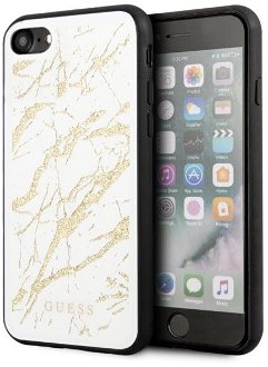 Zadný kryt Guess Glitter Marble pre iPhone SE/8/7, bielo-zlatý