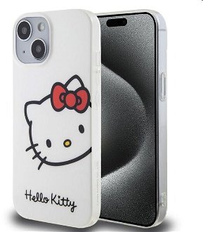 Zadný kryt Hello Kitty IML Head Logo pre Apple iPhone 15, biele
