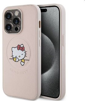 Zadný kryt Hello Kitty PU Kitty Asleep Logo MagSafe pre Apple iPhone 15 Pro, ružové