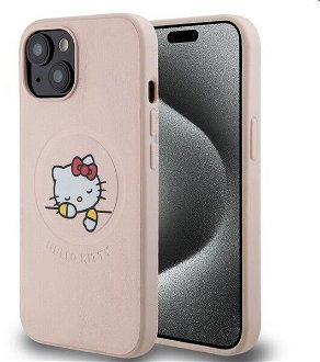 Zadný kryt Hello Kitty PU Kitty Asleep Logo MagSafe pre Apple iPhone 15, ružová