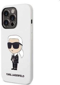 Zadný kryt Karl Lagerfeld Liquid Silicone Ikonik NFT pre Apple iPhone 14 Pro, biele