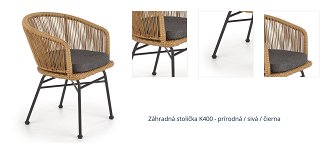 Záhradná stolička K400 - prírodná / sivá / čierna 1